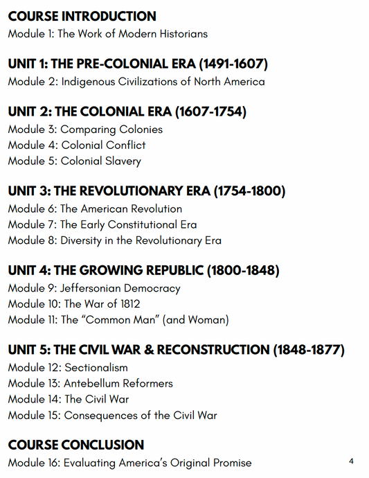 U.S. History Curriculum (1491-1877)