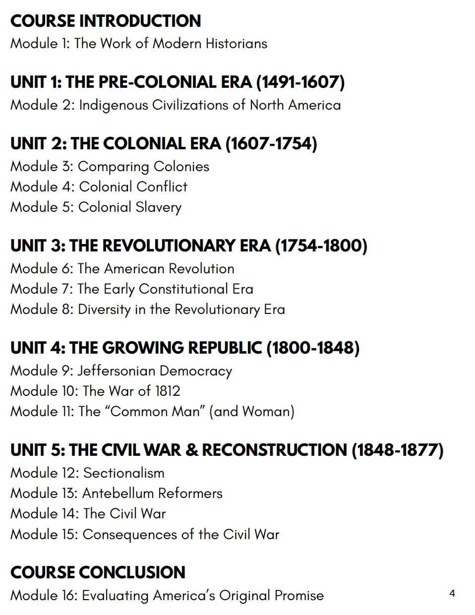 U.S. History Curriculum (1491-1877)